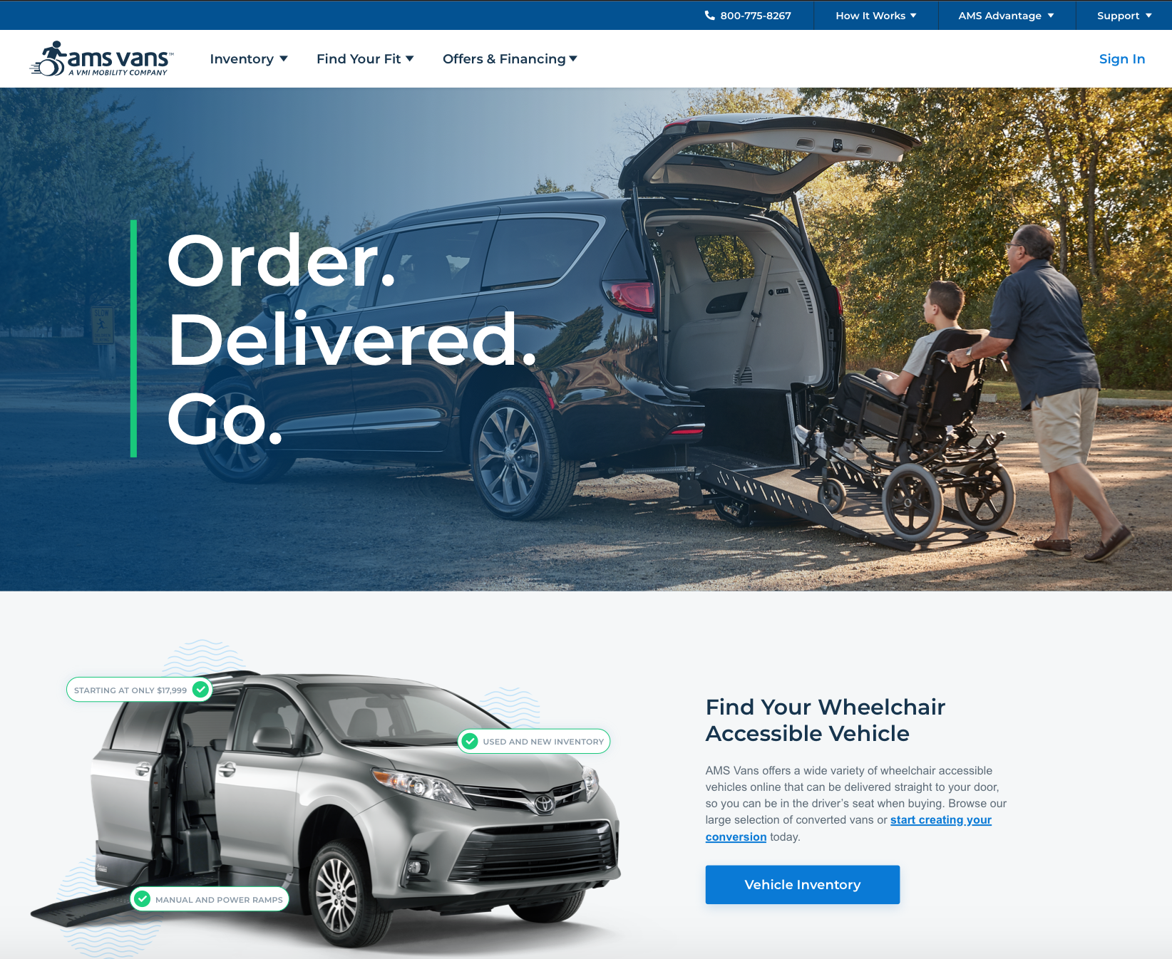 Screenshot of AMS Vans web app